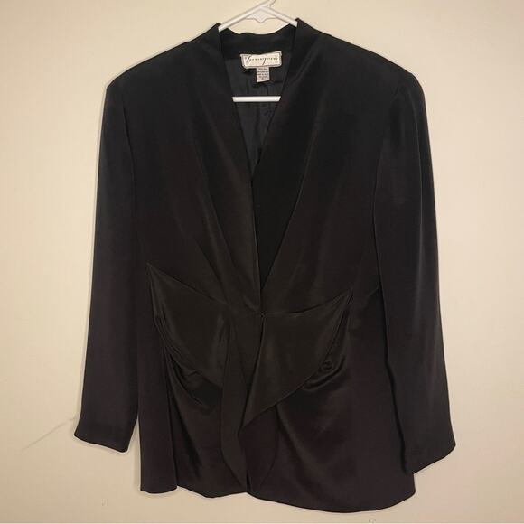Vintage Y2K Spenser Jeremy Black 100% Silk Oversized Longline Blazer Size 6 - Picture 2 of 8